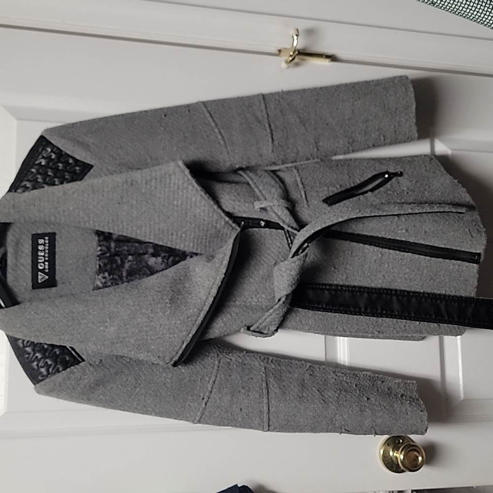 Guess S Gray and Black Belted Coat
